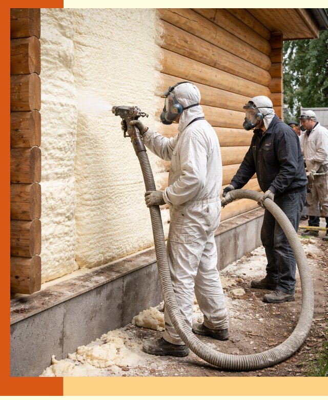 Утепление дома из бруса пенополиуретаном в Ухте