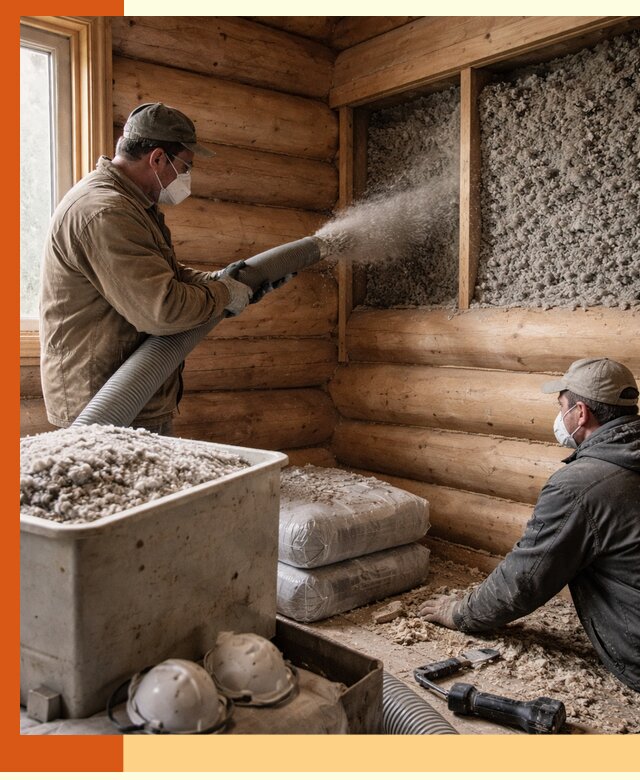 Утепление дома из бруса эковатой в Ухте