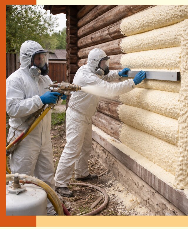 Утепление бревенчатого дома ППУ в Ухте эффективной изоляцией