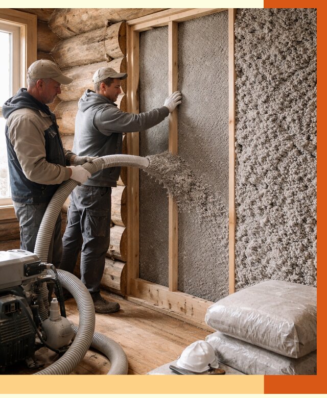 Утепление бревенчатого дома эковатой в Ухте от 2784 руб. | ТепломастерХта