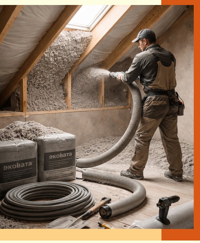 Утепление мансарды эковатой в Ухте от 2228 руб/м2 — монтаж, задувка, цена | ТепломастерХта