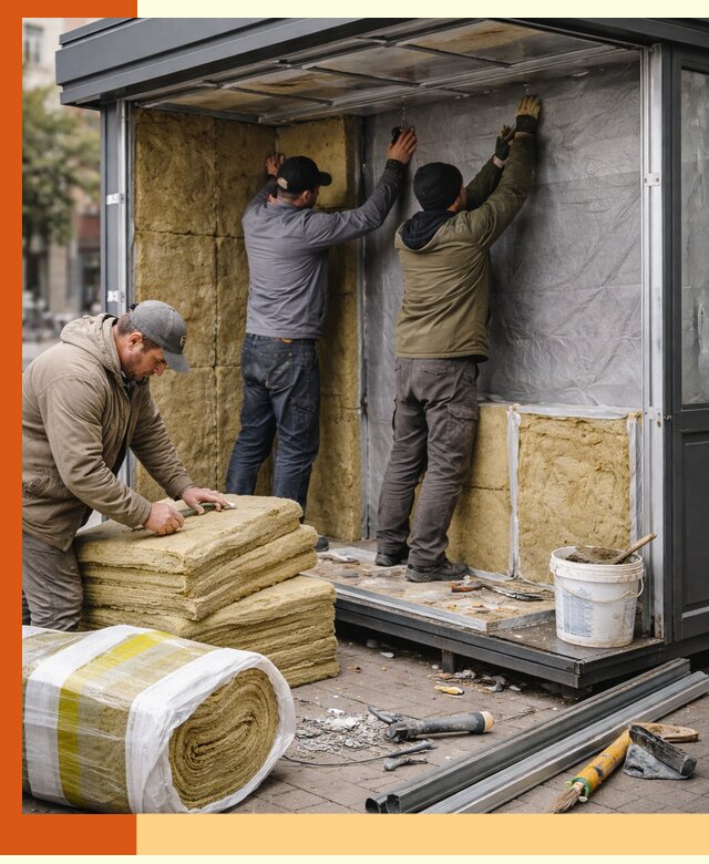 Утепление павильона шаурмы под ключ в Ухте