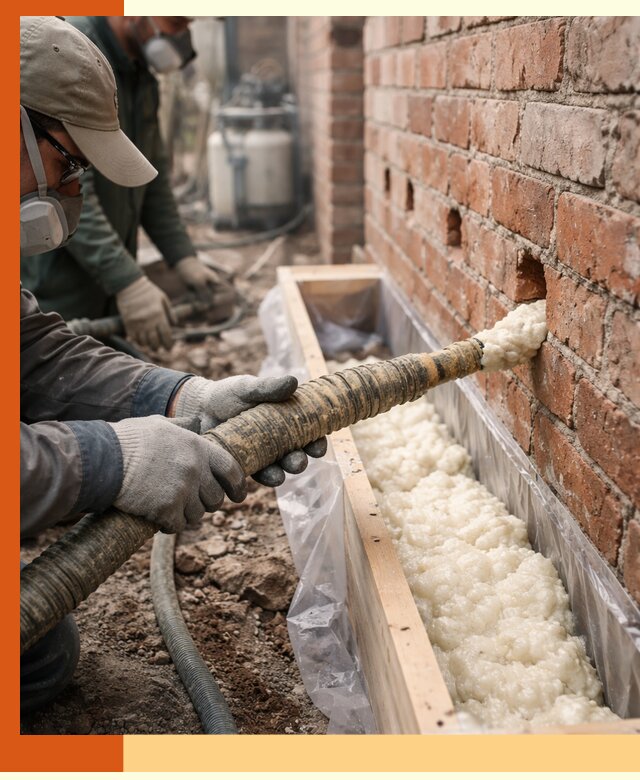 Заливка ППУ в пустоты кирпичной стены в Ухте