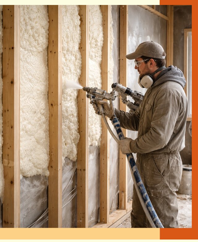 Утепление каркасной стены ППУ в Ухте от 4303 руб./м2 под ключ | ТепломастерХта