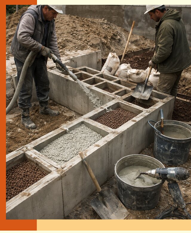 Заполнение полостей фундамента в Ухте герметичным утеплением и повышением прочности