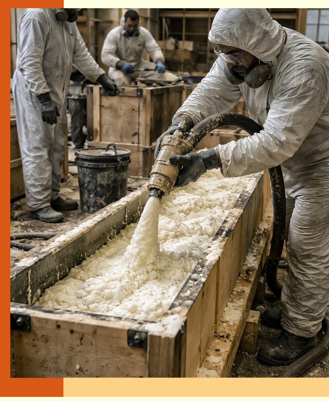 Заливка пенополиуретана в формы для утепления в Ухте