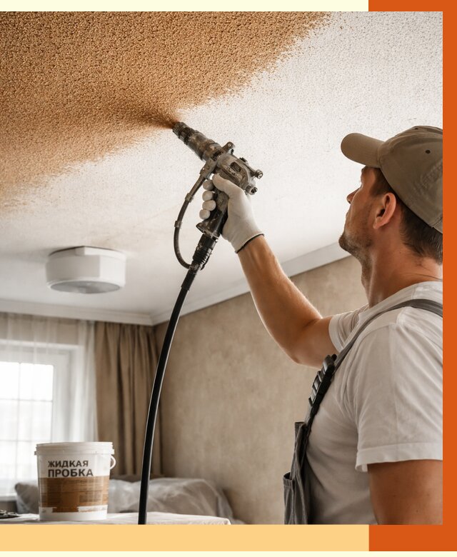 Утепление потолка жидкой пробкой в Ухте от 3544 руб. | ТепломастерХта